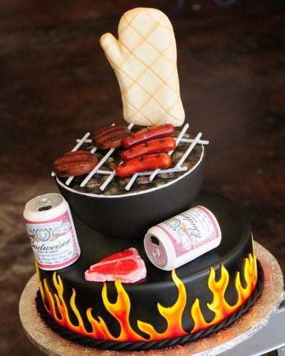 Need to change the beer to bud light or corona. Bbq Cake, Torte Creative, Dad Birthday Cakes, Torte Cupcake, Cake Shapes, Crazy Cakes, Cakes For Men, Specialty Cakes, Unique Cakes