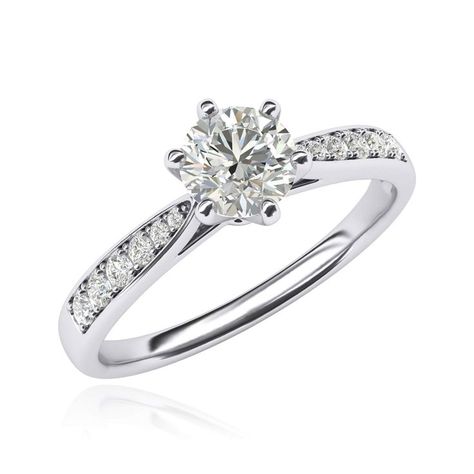 10k white gold 1.0 CT Classic 6-Prong Simulated Diamond or Genuine Moissanite Engagement Ring Graduated Side Stones Promise Bridal Ring Real Diamond Rings, Power Ring, 14k White Gold Ring, Bridal Ring, Engagement Wedding, Real Diamonds, Bridal Rings, Moissanite Engagement Ring, Moissanite Engagement