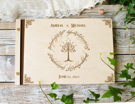 Lord of Rings A4 Wedding Guest Book Wood Wedding Album Gift for Couple Photo Book to Anniversary - Etsy Australia Grooming Tattoo, Decor Photobooth, Hobbit Wedding, Lord Of Rings, Lotr Wedding, Wooden Wedding Guest Book, Wood Guest Book Wedding, Wood Guest Book, Wedding Guest Books