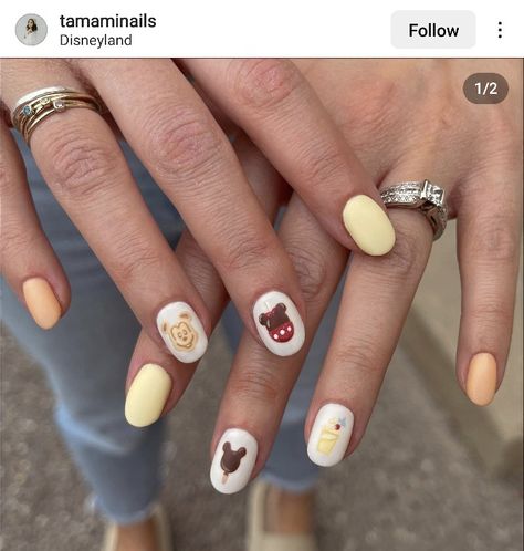 Mickey pretzel Mickey ice cream Disney nail design Ice Cream Nail Art, Beautiful Ice Cream, Cream Nail Art, Disneyland Nails, Ice Cream Nails, Disney Nail Designs, Cream Nail, Disney Inspired Nails, Mickey Nails