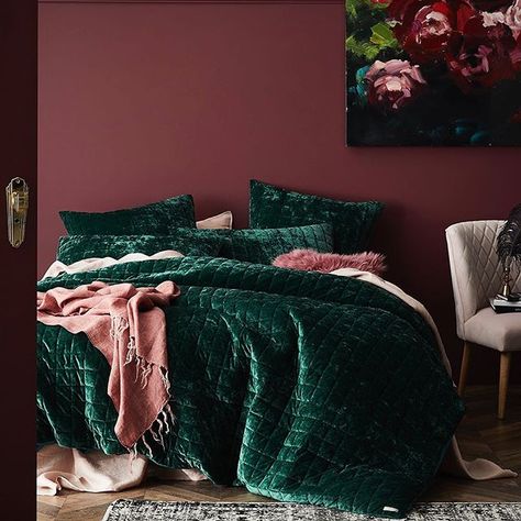 Bed Linen, Sheet Sets, Quilts, Cushions | Adairs Online Emerald Green Bedrooms, Pink Bedroom Walls, Interiors Inspiration, Quilt Covers, Bedroom Green, Bedroom Designs, Bedspreads, Bed Cover, My New Room