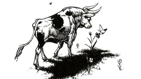 The story about a gentle bull who refuses to fight was caught up in the political arguments of its day. Bull In A China Shop, The Story Of Ferdinand, Ferdinand The Bull, Bull Tattoo, Bull Tattoos, Stencil Outline, Tattoo Stencil Outline, Vintage Book Covers, The Bull