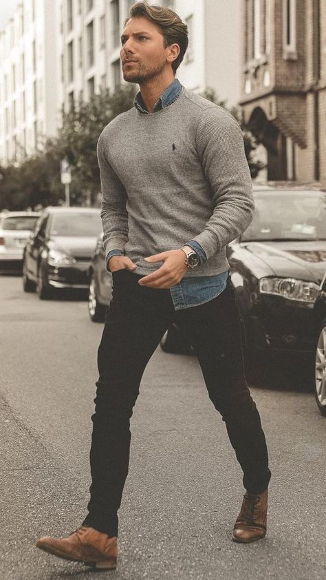 Sweater Outfits For Men, Mens Fall Outfits, Cool Sweater, Stil Masculin, Best Clothing Brands, Mens Business Casual Outfits, Mode Retro, Pullovers Outfit, Outfits For Men