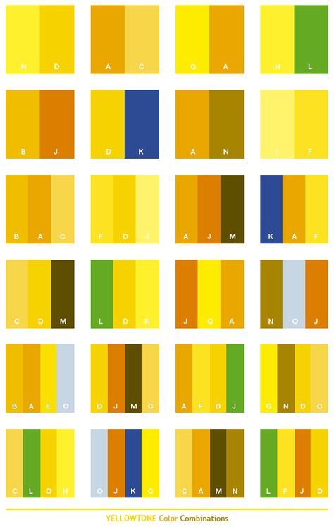 Yellow tone color schemes, color combinations, color palettes for print (CMYK) and Web (RGB + HTML) Complimentary Colors For Yellow, Tone Description, Yellow Combination, Yellow Inspiration, Yellow Color Combinations, Color Schemes Design, Color Mixing Chart, Cool Color Palette, Yellow Colour Scheme