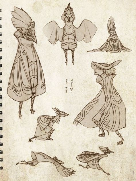 Bird and Beast by sambees on deviantART  I like the masks and the robes of these characters: Triangular Character Design, Drawings Of People, Drawing Cartoon Characters, Concept Art Character, Arte Sketchbook, 판타지 아트, Cartoon Character Design, 영감을 주는 캐릭터, Drawing Tutorials