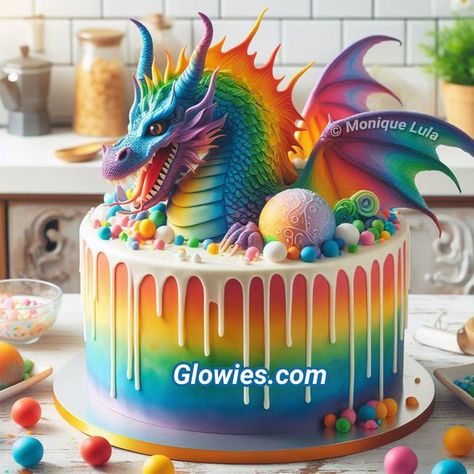 Rainbow Dragon Cake, Dragon Cake Ideas, Dragon Wedding Cake, Dragon Birthday Cakes, Monique Lula, Dragon Cakes, Dragon Wedding, Rainbow Dragon, Dragon Cake