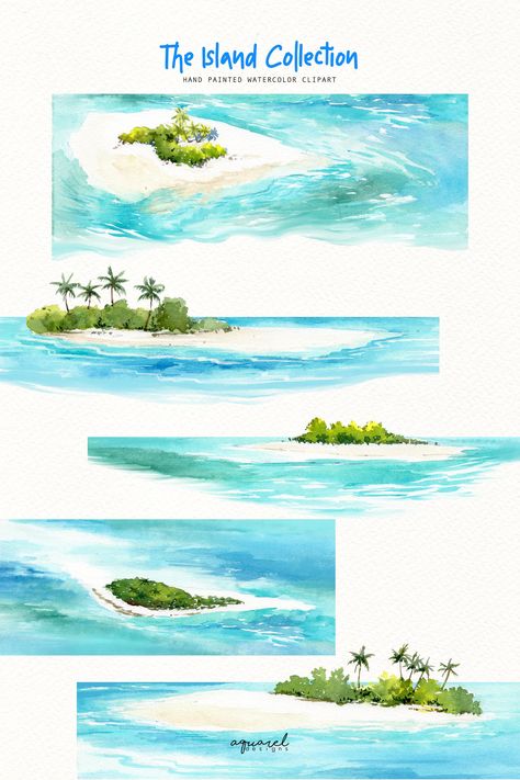 Island Clipart, Bali Summer, Paradise Sea, Watercolor Art Diy, Card Png, Watercolour Landscape, Sea Painting, Beach Paradise, Tropical Island