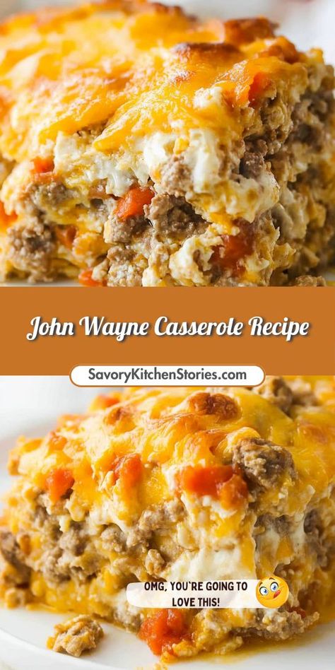 Craving a comfort food classic that’s packed with flavor? This John Wayne Casserole Recipe is the ultimate ground beef dish, perfect for busy nights. Keep this recipe handy for a quick and delicious meal any time you need a tasty solution! Jiffy Casserole Ground Beef, Half Pound Ground Beef Recipes, Nanajoe19 Recipes, Family Dinners With Ground Beef, Ground Beef Casseroles For Dinner, Ground Beef Biscuits, Ground Beef Breakfast Recipes, Manwich Casserole, Beef Biscuits