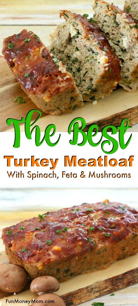 Turkey Meatloaf With Spinach, Turkey Spinach Meatloaf, Meatloaf With Spinach, Meatloaf With Mushrooms, Flavorful Meatloaf, Spinach Meatloaf, Easy Turkey Meatloaf, Recipe Meatloaf, Meatloaf Dinner