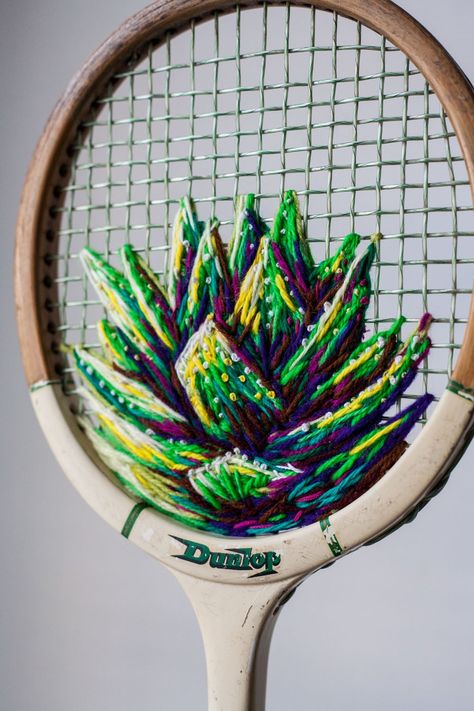 content_plain-magazine-clough 8 Embroidery Succulent, Tennis Racket Art, Danielle Clough, Vintage Tennis, Contemporary Embroidery, Embroidered Art, Tennis Racquet, Embroidery Inspiration, Embroidery Techniques