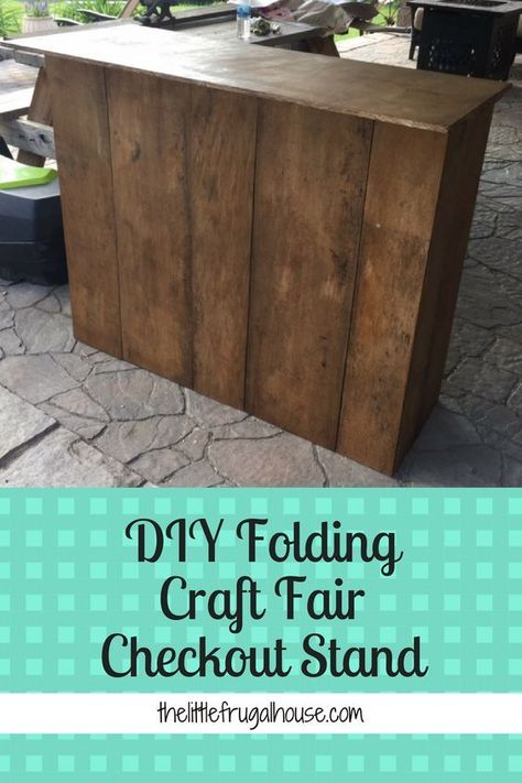 See how I built a DIY Folding Craft Fair Checkout Stand with scrap wood and $0. Ring up customer and package gifts on your own checkout stand! Diy Foldable Display Stand, Tumbler Craft Fair Set Up, Diy Foldable Checkout Stand, Foldable Checkout Stand, Crate Checkout Stand, Craft Fair Checkout Stand, Checkout Stand, Craft Fair Booth Display, Craft Show Booths