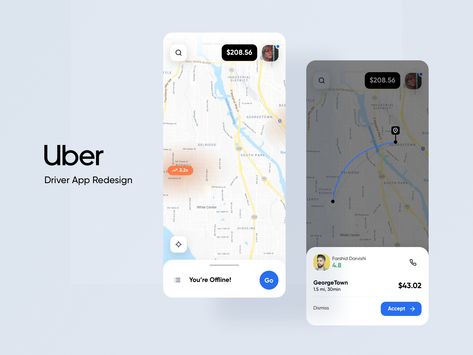 Redesign Uber Driver app by Farshid Darvishi Uber Driver App, Product Redesign, App Map, Driver App, Car Rental App, Uber App, Ux App Design, App Ideas, Mobile App Design Inspiration