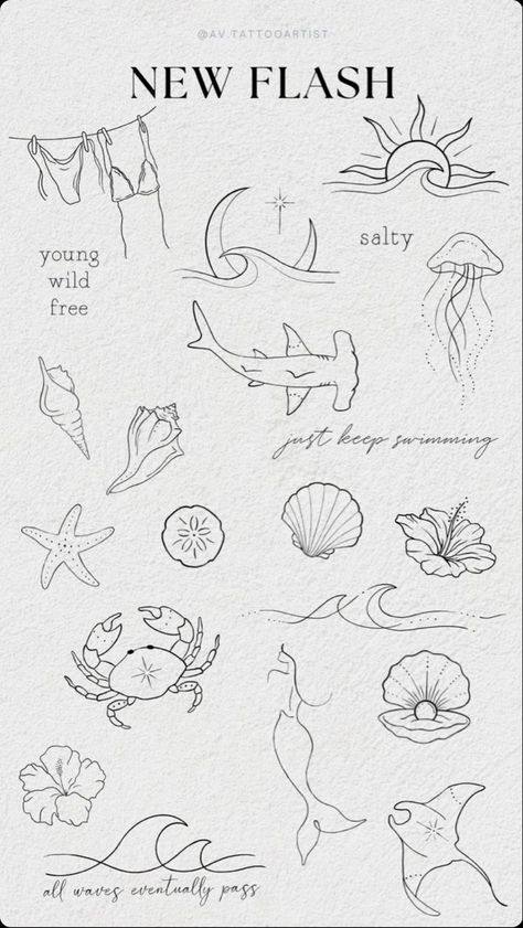 Beachy Tattoos, Tato Paha, Seashell Tattoos, Tato Minimal, Tattoos Inspo, Shell Tattoos, Sea Tattoo, Small Pretty Tattoos, Ocean Tattoos