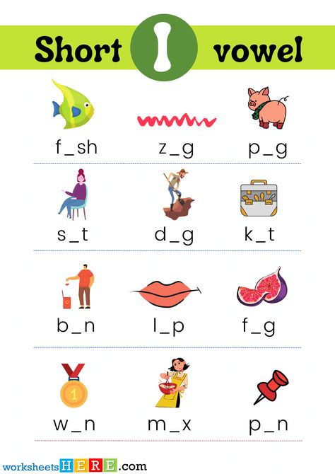 Find Missing Short Vowel i With Pictures PDF Worksheet For Kindergarten and Kids - WorksheetsHere.com Short Vowel O Worksheets, Short Vowel I Worksheets, Short Vowel Sounds Worksheets, Short Vowels Worksheets, Worksheet For Kindergarten, Short Vowel Sounds, Improve Your Vocabulary, Vowel Sounds, Short Vowels