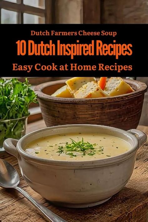 Dutch Farmers Cheese Soup Recipe Farmer’s Cheese, Dutch Cuisine, Cheese Soup Recipe, Dutch Cheese, Trip To Amsterdam, Cheese Soup Recipes, Farmers Cheese, Diced Potatoes, Cheese Soup