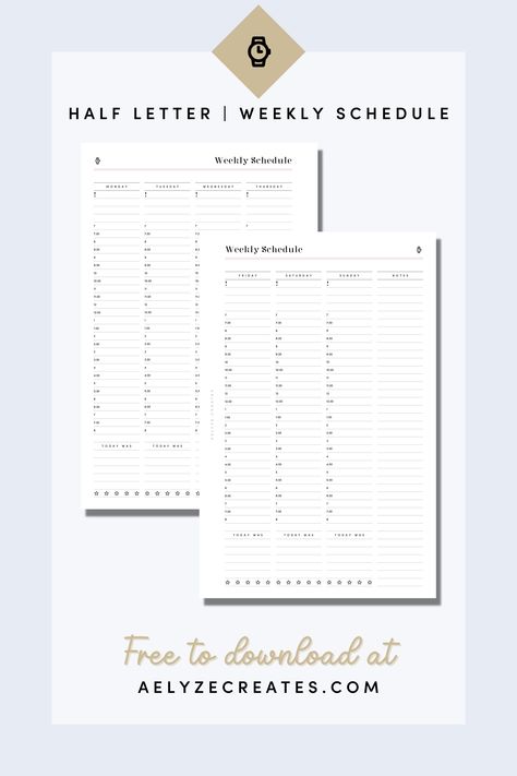 Free printable Planner Pages - Half Letter - Weekly schedule Half Letter Planner Printables Free, Free Weekly Planner Templates, Printable Budget Worksheet, Simple Weekly Planner, Planner Quotes, Weekly Planner Free Printable, Daily Review, Free Printable Planner, Weekly Planner Free