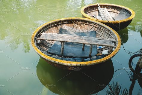 Traditional Basket Boat in Vietnam by salmon.black on @creativemarket Round Boat, Sacred Water, Hoi An Vietnam, Traditional Baskets, Round Basket, Hoi An, Most Romantic, Design Assets, Bushcraft