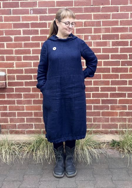 Pattern Review: The Hoodie Dress by The Assembly Line, in Deep Navy Twill Linen Assembly Line Patterns, Alice In Wonderland Animated, Full Bust Adjustment, Hoodie Pattern, Lined Hoodie, Assembly Line, Bias Tape, Line Patterns, Light Denim