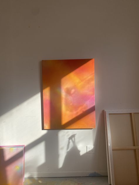 orange sunset fairy light acrylic on raw canvas painting Aura Acrylic Painting, Colour Palate, Aura Energy, Raw Canvas, Pink Cloud, Orange Sunset, Cloud Art, Contemporary Abstract Painting, Fairy Light