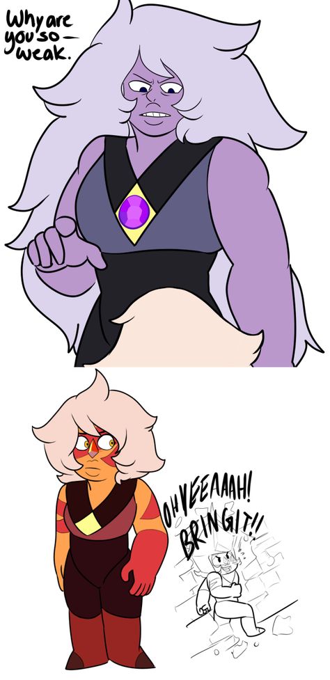 Big Amethyst and Overcooked Jasper Jasper Steven Universe, Amethyst Steven Universe, Greg Universe, Universe Images, Steven Universe Au, Space Rocks, Steven Universe Funny, Role Reversal, Steven Universe Comic