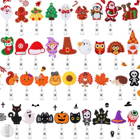 PRICES MAY VARY. Sufficient and Various: you will receive 36 pieces of holiday retractable badge holders in different designs, enough quantity and different styles to satisfy your use and replacement requirements in daily life, and you can share them with others Cute Design: our name badge clips adopt holiday theme, including Halloween, Thanksgiving Day and Christmas more, featuring festival elements, such as maple leaf, pumpkin, skull, pumpkin, Santa Claus and so on, delicate and lovely, full o Leaf Pumpkin, Felt Name, Pumpkin Skull, Skull Pumpkin, Nurse Badge Holders, Christmas Felt, Retractable Badge Holder, Holiday Theme, Name Badges