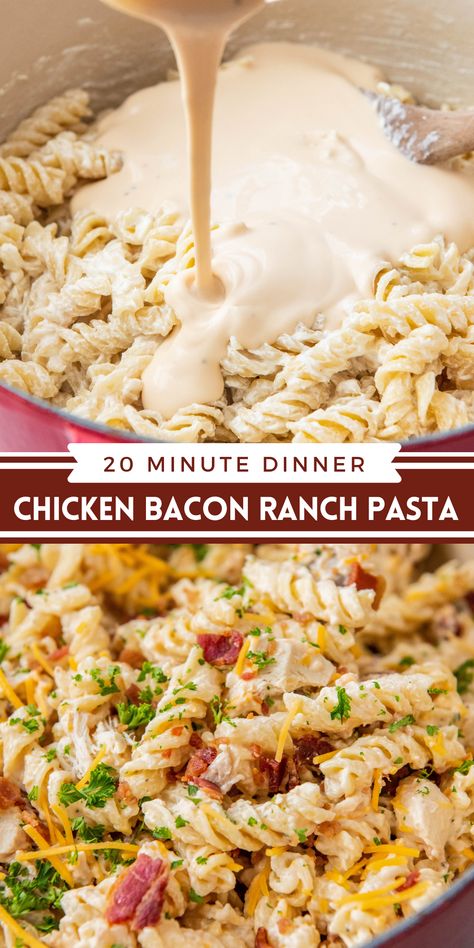 Chicken Bacon Recipes, Easy Pasta Dinner Recipes, Bacon Ranch Pasta, Resep Pasta, Chicken Bacon Ranch Pasta, Easy Pasta Dinner, Ranch Pasta, Pasta Dinner Recipes, Chicken Bacon Ranch