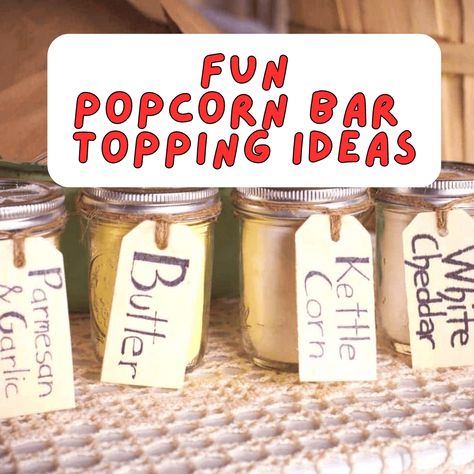 Seasonings For Popcorn Recipes - Fun popcorn seasonings toppings in shaker jars for a popcorn bar ideas and popcorn recipe seasoning ideas for easy sweet snacks and party savory snack ideas! Fun flavored popcorn recipes that work for stovetop popcorn, air fryer popcorn or microwave popcorn recipe ideas! #popcorn #popcornbar #popcorntoppings #sweetsnacks #savorysnacks #partysnacks #movienight Popcorn Air Fryer, Savory Snack Ideas, Sweet Popcorn Seasoning, Diy Popcorn Seasoning, Homemade Popcorn Seasoning Recipes, Easy Sweet Snacks, Popcorn Bar Ideas, Popcorn Bar Toppings, Homemade Popcorn Seasoning