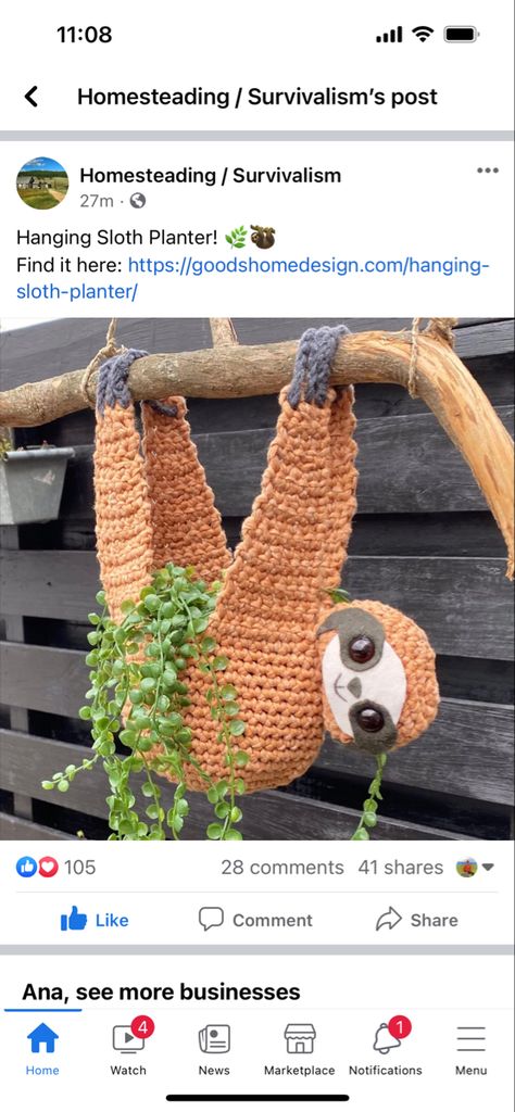 Crochet Hanging Plant Holder, Hanging Sloth Planter, Sloth Crochet Pattern, Crochet Hanging Plant, Sloth Planter, Sloth Crochet, Crochet Hanging, Hanging Plant Holder, Homestead Survival