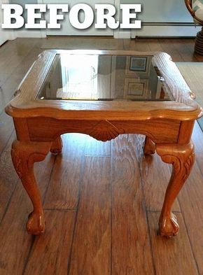 This transformation is unbelievable! End Tables Repurposed, Paint Glass Top Table, Repurposed End Tables Ideas, Glass End Table Makeover, Glass Top Coffee Table Makeover Diy, Glass Top Coffee Table Makeover, Glass Coffee Table Makeover, Coffee Table Makeover Diy, Refinish Table