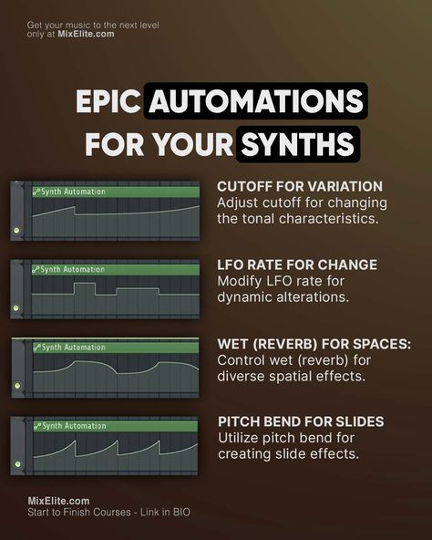 Free Mixing Crash Course 👉 MixElite.com/free-course  Today you are getting to know some epic atuomations to try with your synths!⁠ ⁠ ⁠  #MixElite#musicbusiness #flstudiomobile #studiosetup #musicmaker #djmusicproducer #flstudiogang #studiolife #mixingandmastering #beatsforsale #producingmusic #melodies #daw #hiphopbeats #firebeats Ableton Tips, Music Basics, Audio Engineering, Music Theory Lessons, Music Mixing, Music Tutorials, Music Inspiration, Music Things, Fl Studio
