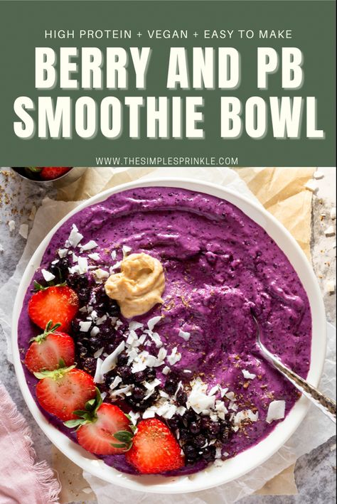 Berry and peanut butter smoothie bowl vegan Blueberry Smoothie Bowl Recipe, Pb Smoothie, Blueberry Smoothie Bowl, High Glycemic Foods, Vegan Smoothie Bowl, Blueberry Smoothie, Crunchy Granola, Vegan Yogurt, Vegan Protein Powder