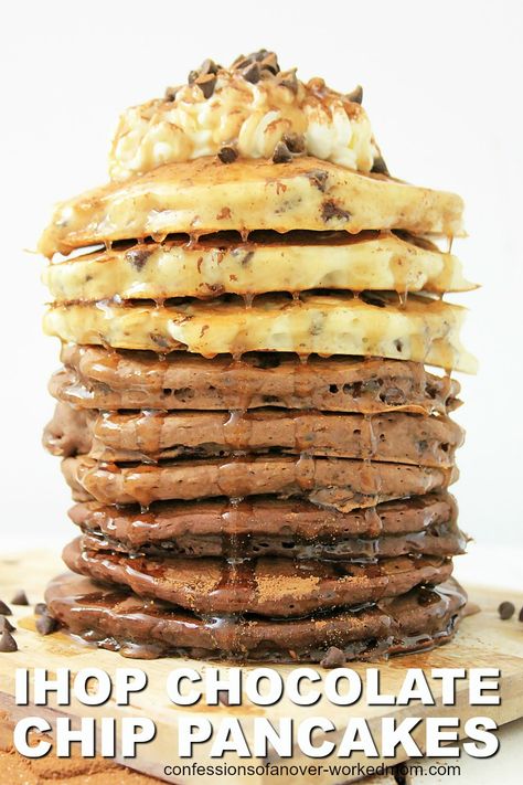 You are going to love this IHOP Chocolate Chip Pancake Recipe. #pancakerecipe #ihoprecipe #breakfastrecipe #copycatrecipe Ihop Chocolate Pancakes Recipe, Pancake Recipe Chocolate, Ihop Chocolate Chip Pancakes, Pancake Recipe Without Baking Powder, Ihop Pancake Recipe Without Buttermilk, Ihop Pancake Recipe Copycat, Chocolate Chip Pancake Recipe, Copycat Breakfast, Ihop Food