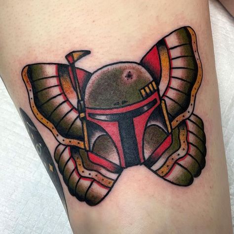 American Traditional Star Wars Tattoo, Star Wars Traditional Tattoo, Boba Fett Tattoo, Tattoo Traditional, Star Wars Tattoo, Leg Sleeve, Traditional Tattoos, Ink Ideas, Tattoo Flash