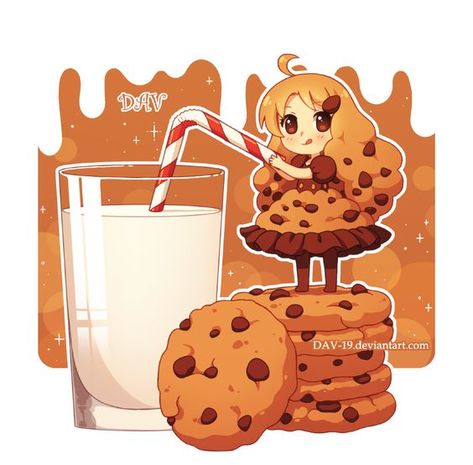 cookie girl. Chibi Food, 귀여운 음식 그림, Arte Do Kawaii, Milk And Cookies, Cute Food Drawings, Cute Food Art, Anime Food, Chibi Girl, Cute Anime Chibi