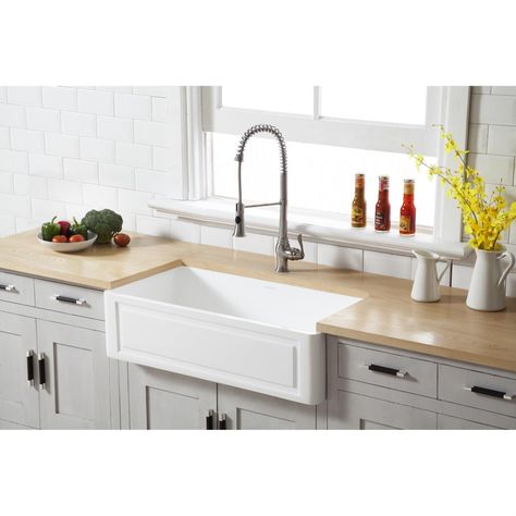 Gourmetier GKFA361810LD Solid Surface Matte Stone Apron Front Farmhouse Single Bowl Kitchen Sink, Matte White Farmhouse Sinks, Apron Sink Kitchen, Refinish Kitchen Cabinets, Cabinet Dimensions, Bowl Kitchen Sink, Single Bowl Kitchen Sink, Copper Sink, Farmhouse Sink Kitchen, Undermount Kitchen Sinks