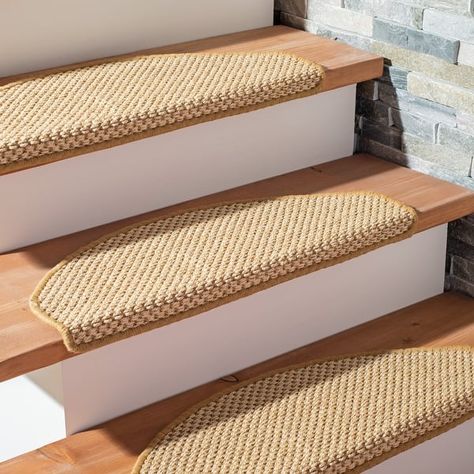 Carpet Stair Treads, Stair Tread Rugs, Staircase Decor, Stair Tread, Border Rugs, Leather Accent Chair, Rugs Floor, Solid Wood Coffee Table, Brass Floor Lamp