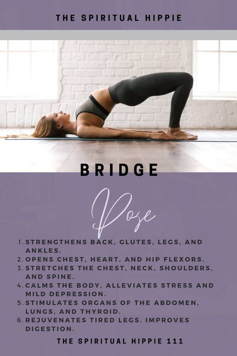 Bridge Pose is a beautiful, heart-opening pose that offers incredible benefits for body, mind, and spirit. Try this pose and feel the benefits. Bridge Pose Benefits, Bridge Pose Yoga, Mckenzie Exercises, Restorative Yin Yoga, Yoga Muscles, Yoga Routines, Hip Exercises, Healthy Spine, Yoga Facts