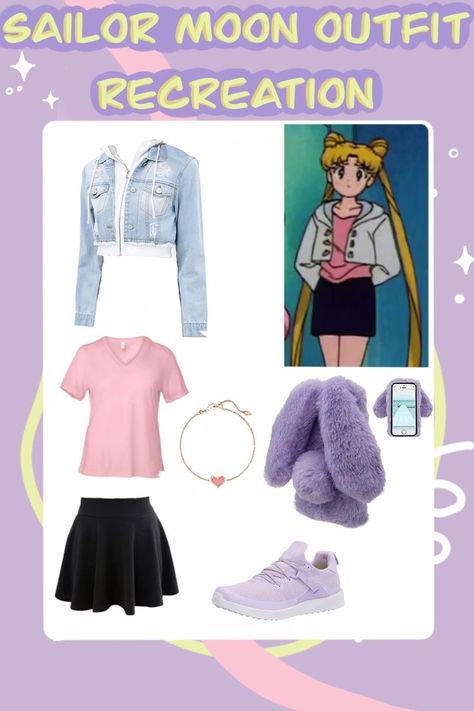 Sailor Moon Modern Outfits, Sailor Moon Casual Cosplay, Usagi Tsukino Casual Outfits, Everyday Anime Outfits, Sailor Moon Clothes Inspired Outfits, Sailor Moon 90s Outfits, Sailor Moon Aesthetic Outfit, Sailor Moon Outfits Anime, Sailor Moon Fashion Inspired Outfits