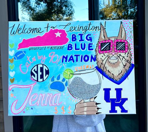 College Aesthetic Painting, University Of Kentucky Sorority, University Of Kentucky Painting, University Of Kentucky Dorm Decor, Kentucky Painting, Seahawks Painting, College Dorm Paintings, Margarita Wall, College Paintings