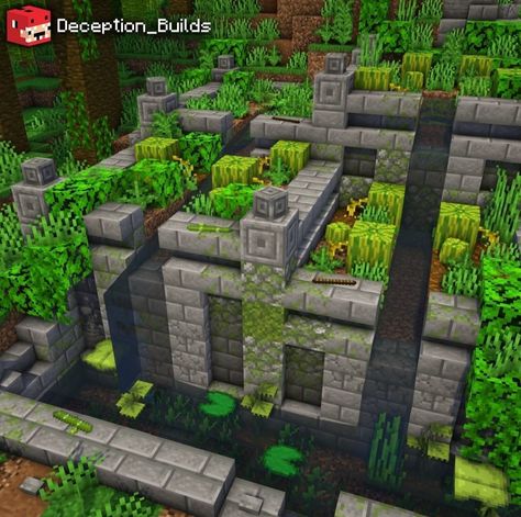 Minecraft Village Entrance Gate, Ender Dragon Carpet Minecraft, Jungle Tower Minecraft, Minecraft Nook Ideas, Jungle Ideas Minecraft, Underground Market Minecraft, Mossy Cobblestone Minecraft, Mc Jungle Builds, Minecraft Small Lighthouse