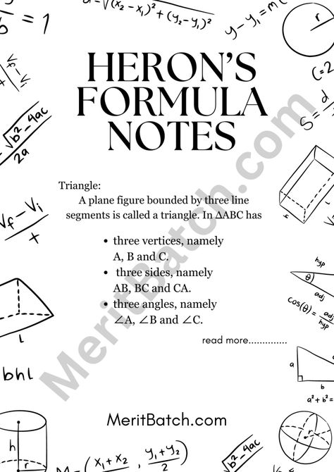 Heron’s Formula Class 9 Notes Maths Chapter 7 – Merit Batch Herons Formula Class 9, Class 9 Notes, Maths Notes, Class 9 Maths, Coordinate Geometry, Plane Figures, Isosceles Triangle, Math Notes, Class 9