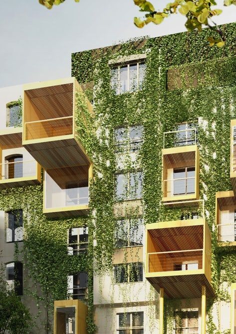 Green Facade Architecture, Apartment Building Architecture, Apartment Building Design, Architecture Unique, Green Facade, Trendy Apartment, Modern Architecture Building, Apartment Architecture, Green Architecture