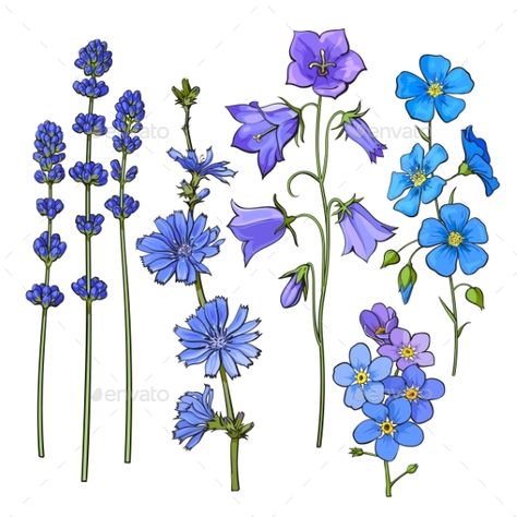 Hand Drawn Blue Flowers Blue Bell Drawing, Blue Flower Drawing, Blue Things To Draw, Blue Flower Tattoos, Blue Sketch, Blue Lotus Flower, Blue Flower Painting, Illustration Blume, Flower Sketches