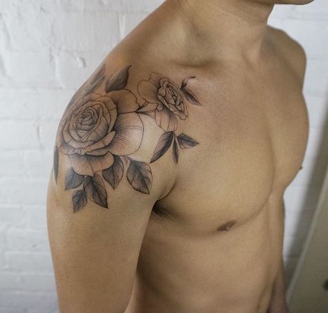 a classic shoulder cap piece, for my own brother @jchen2305 ✌️ Flower Shoulder Tattoo Men, Shoulder Cap Tattoo For Men, Tattoo Shoulder Cap, Cap Sleeve Tattoos, Cap Tattoo, Shoulder Cap Tattoo, Flower Shoulder Tattoo, Cool Half Sleeve Tattoos, Rose Tattoo Sleeve