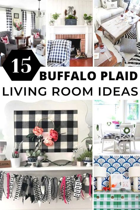 Buffalo Check Living Room, Buffalo Plaid Living Room, Faux Fireplace Ideas, Buffalo Plaid Curtains, Plaid Living Room, Buffalo Check Curtains, Aqua Walls, Buffalo Plaid Pillows, Check Curtains