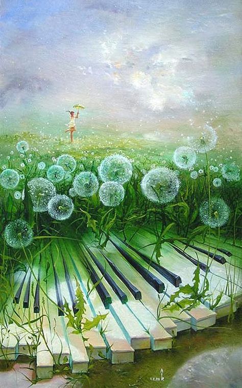 Dandelion Art, Piano Art, Snow Flower, Music Illustration, Surreal Art, Art Classes, Music Art, Surrealism, Dandelion