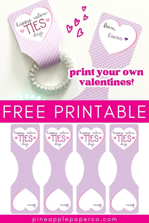 Download Free Printable Valentines for Hair Ties and Scrunchies! Print and cut with scissors or your Cricut or Silhouette machine! Perfect for hair coils like Teleties, too! #diyvalentines #diy #freeprintables Scrunchie Tags Printable Free, Hair Tie Cards Free Printable, Hair Tie Tags Printable, Hair Clip Valentine Printable, Free Printable Scrunchie Tag Template, Scrunchie Printable Tag, Scrunchie Tag Template Free, Cricut Scrunchie Tag, Hair Tie Gift Tag