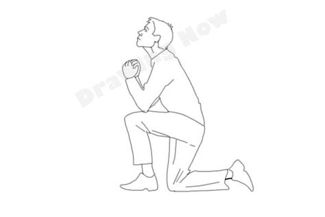 How to draw a person on their knees, kneeling - Step 12 Praying On Knees Drawing, Gospel Drawings, Praying Drawing Pose, Person Praying Drawing, Someone Kneeling, Person On Their Knees, Kneeling Pose Drawing, Person On Their Knees Reference, Person Kneeling Reference