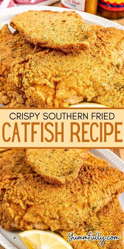 Take your taste to the next level with The Southern cuisine game with our Southern Fried Catfish Recipe, featuring perfectly seasoned catfish fillets fried to a golden, crunchy perfection. Don’t miss out on more mouthwatering recipes – click here to explore and add a delectable array of dishes to your kitchen. Fried Fish Fillet Recipe, Southern Fried Fish, Fish And Chips Batter, Fried Catfish Recipe, Catfish Dinner, Catfish Fillets, Fried Catfish Recipes, Fried Fish Recipe, Catfish Recipe