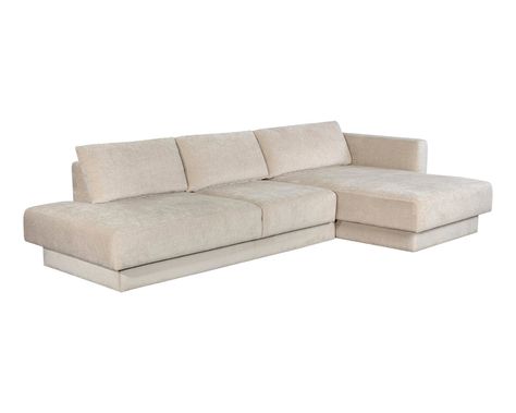 This contemporary sofa chaise features a low-profile design with a structured silhouette. A comfortable design with a right hand facing chaise. Stocked in danny cream and navy fabric. Also available with a left hand facing chaise. Low Profile Sectional, Cream Sectional, Sectional With Chaise, Velvet Lounge Chair, Lake Furniture, Velvet Lounge, Modern Sofa Sectional, Sofa Sectional, Sofa Chaise